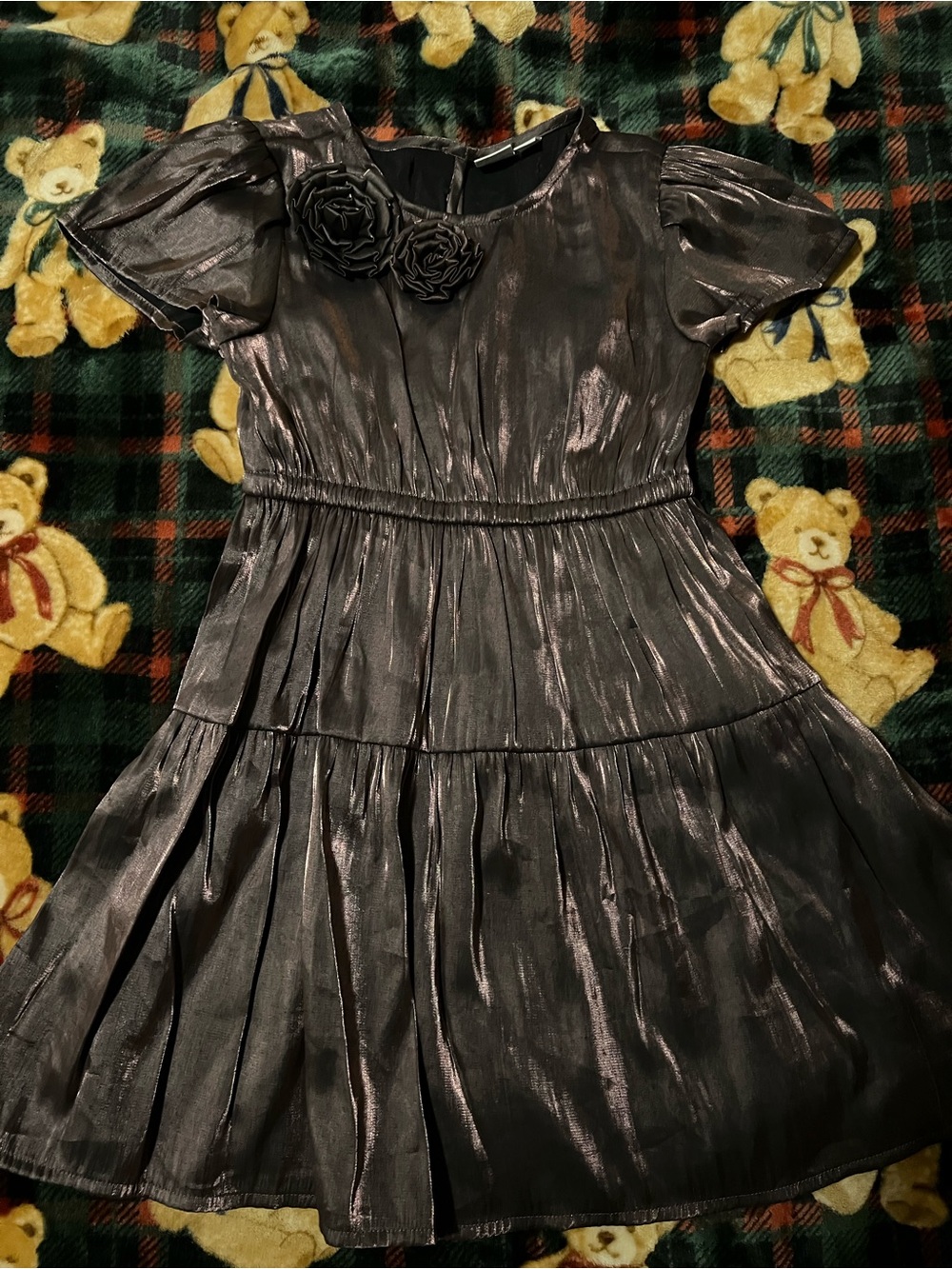 GAP Shimmery Black Party Dress with Rosette Accents